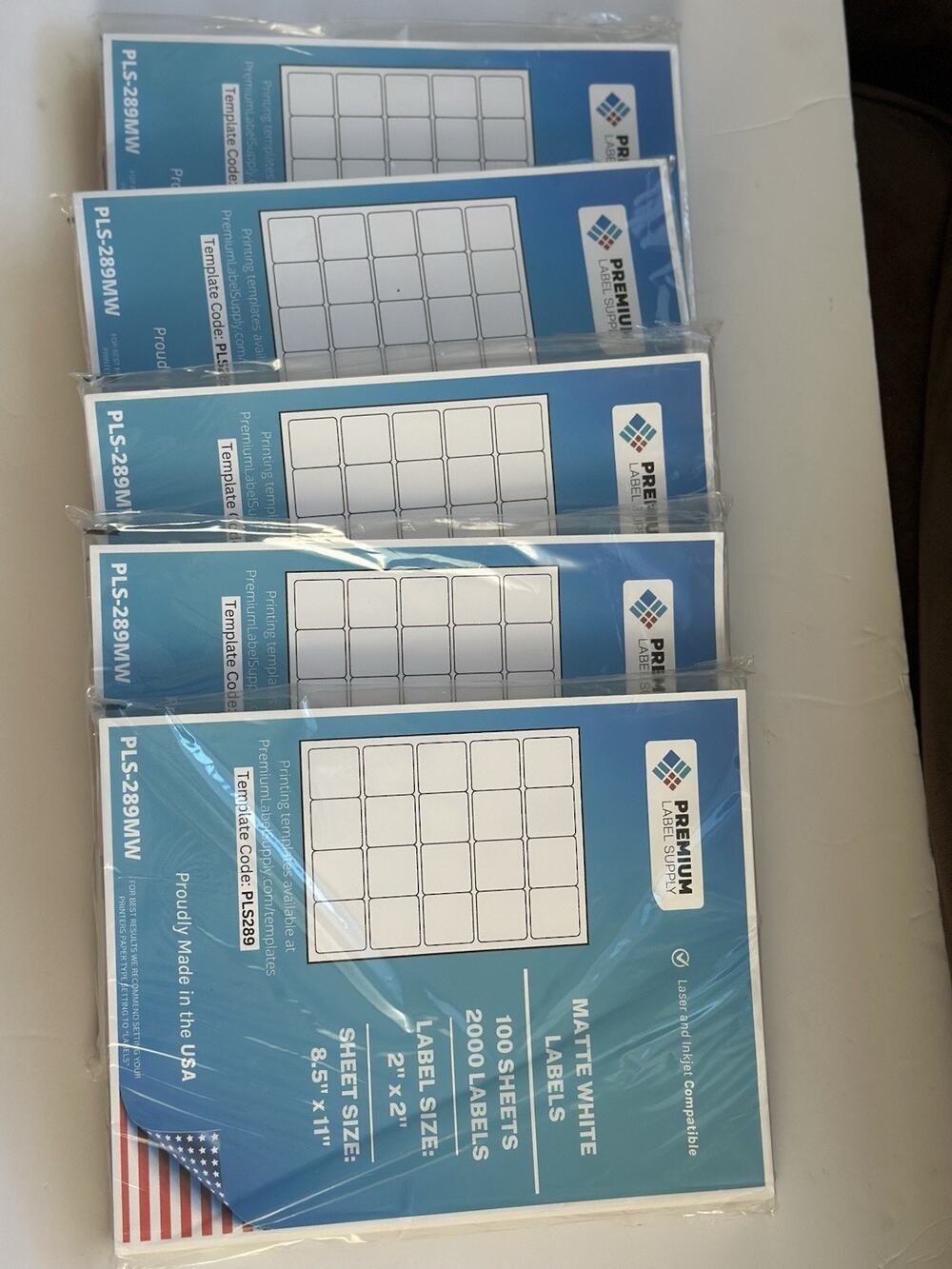 5 Packs Premium Label Supply 2” x 2” Matte White Labels 10,000 Total PLS-289MW